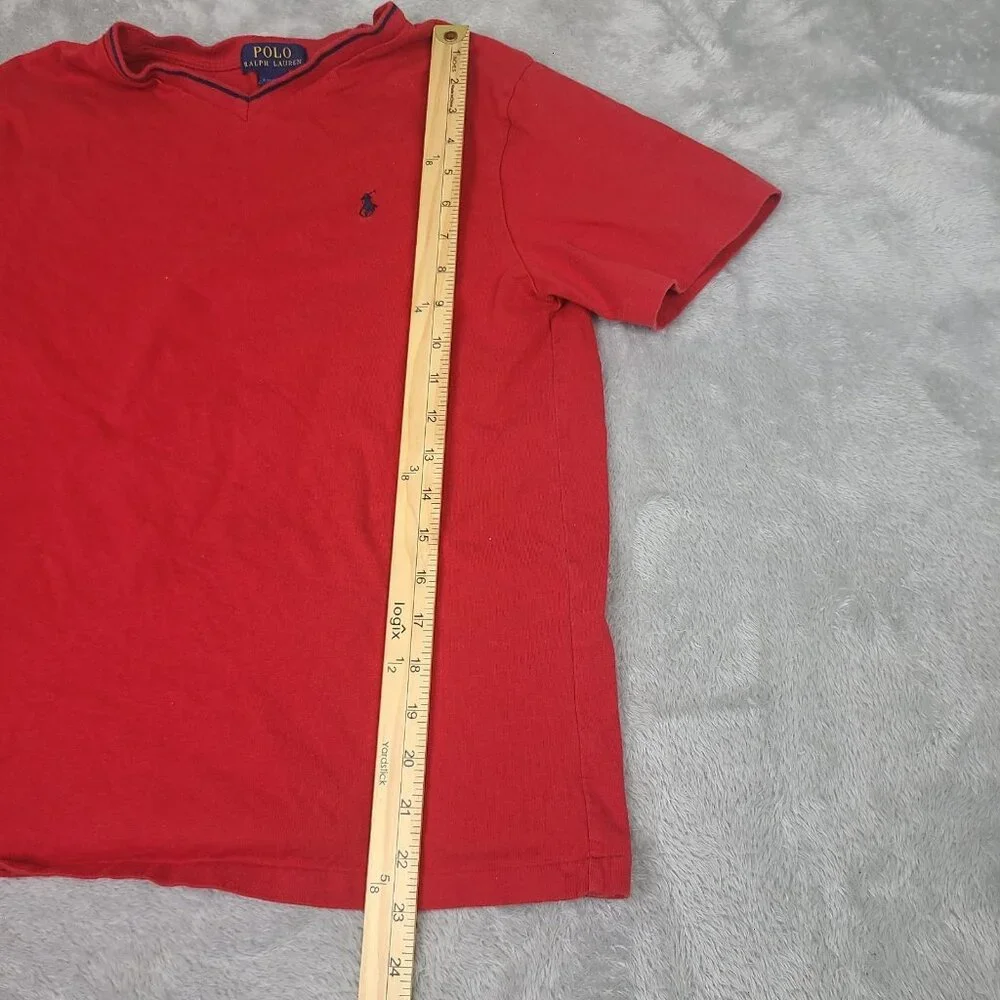 Polo Ralph Lauren Red T-shirt Youth Boys Sz 14-16 Blue Logo Crew Neck Shirt‎